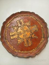 Vassoio vintage legno decorato cm 29