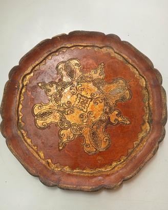 Vassoio vintage legno decorato cm 29