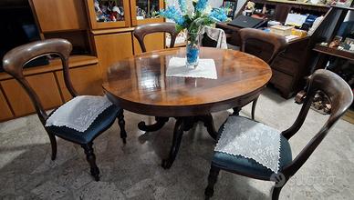 Antico tavolo ovale + 4 sedie dell’800 inglese