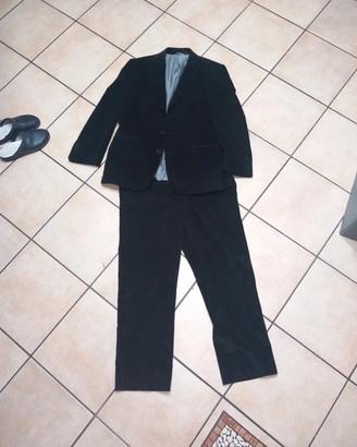 Vestito nero uomo in velluto rigato, taglia 50