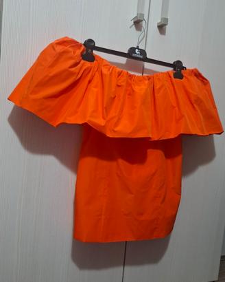 Top Off-Shoulder Voluminoso di colore arancione br