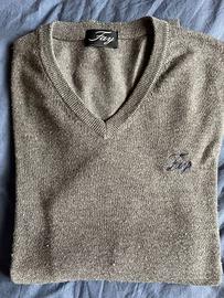 Maglione lana cashmere uomo grigio collo V