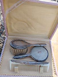 SET TOILETTE SPAZZOLE E SPECCHIO ARGENTO 800 