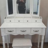 consolle trucco con specchiera e sgabello 