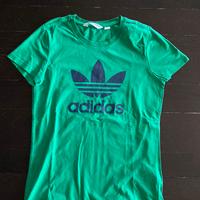 T-shirt Adidas verde logo Trefoil blu, taglia 38