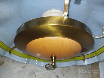 Lampadario sali scendi in vetro e legno
