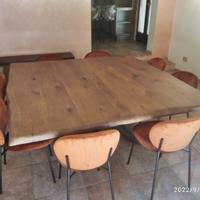 tavolo quadrato rovere rustico gambe ferro corten