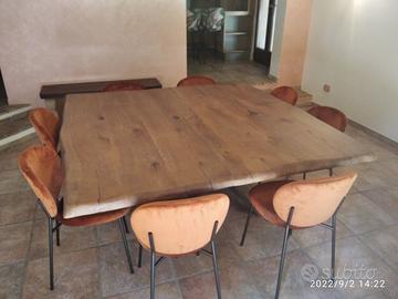 tavolo quadrato rovere rustico gambe ferro corten