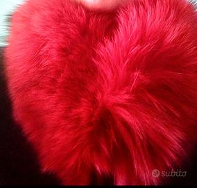 Sciarpa e polsini vera volpe rosso ciliegia 