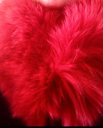 Sciarpa e polsini vera volpe rosso ciliegia 