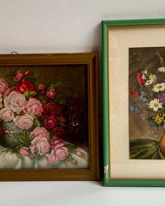 Coppia quadretti vintage rose e fiori di campo