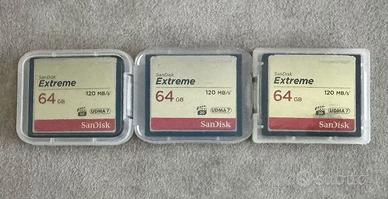 3 schede Compact Flash 64gb Sandisk Extreme