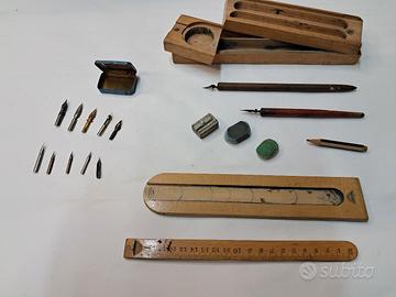 Astuccio vecchio in legno per scuola degli anni 50