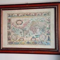 Quadro antica mappa mondo cornice legno 