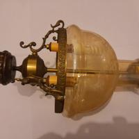 Lampadario tondo lavorato metallo e vetro, 3 luci