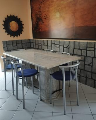 Tavolo alto in marmo naturale con 6 sgabelli