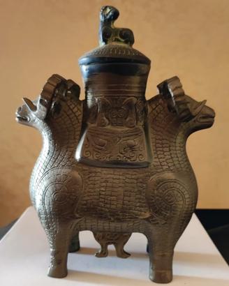 Vaso antico cinese in bronzo - Doppia Pecora -