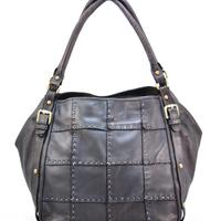 tote bag in vera pelle rivettata nero - made in It