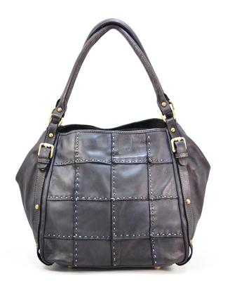 tote bag in vera pelle rivettata nero - made in It