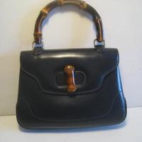 borsa a mano GUCCI bamboo blu media vintage