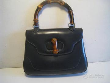 borsa a mano GUCCI bamboo blu media vintage