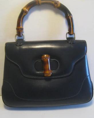 borsa a mano GUCCI bamboo blu media vintage