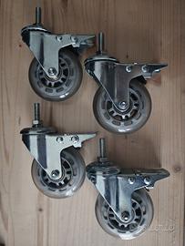 4 Ruote Gommate Mobili Perno M8 75mm