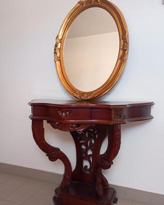 Consolle in legno + Specchio dorato 
