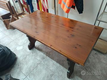 tavolo in legno allungabile + 2 panche vintage