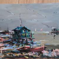 quadro rombolini "bocca d'arno", 22.5x17 su masoni