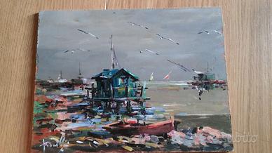 quadro rombolini "bocca d'arno", 22.5x17 su masoni