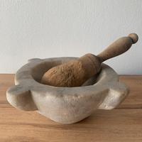 Mortaio vintage marmo con pestello in legno