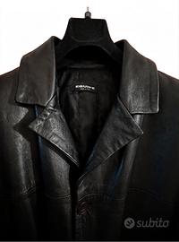Cappotto nero Equipe vera pelle da uomo taglia L