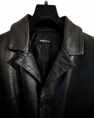 Cappotto nero Equipe vera pelle da uomo taglia L