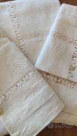 Antico Pregevole Set Letto Misto Canapa 4 Pz.