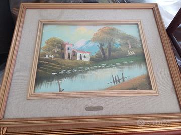 Quadro d'epoca M. Ferrucci - Paesaggio con cornice