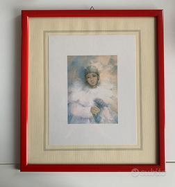 Quadro disegno Pierrot con cornice rossa laccata