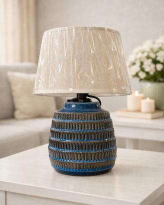 Lampada da tavolo in ceramica blu e marrone