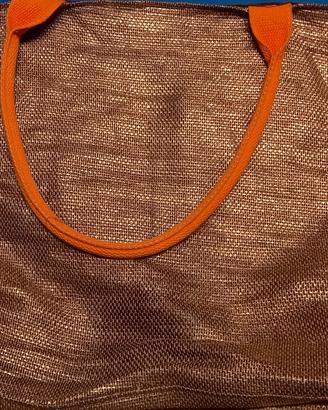 Borsa mare/shopper Bottega Verde- Bronzo e Arancio
