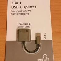 USB-C splitter 2-in-1 audio e ricarica veloce