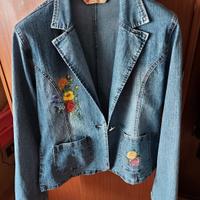 Giacchetta/Blazer donna in jeans con fiori dipinti