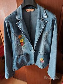 Giacchetta/Blazer donna in jeans con fiori dipinti