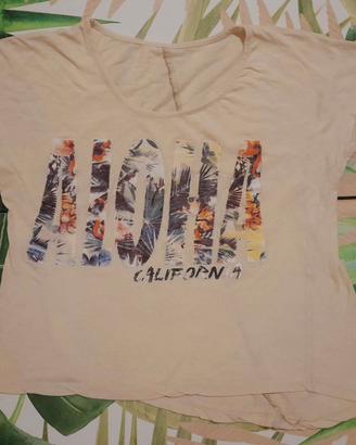 T-shirt donna taglia S/M corta asimmetrica