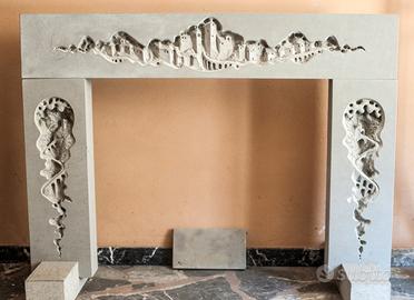 CORNICE IN PIETRA CAMINO scolpita a mano