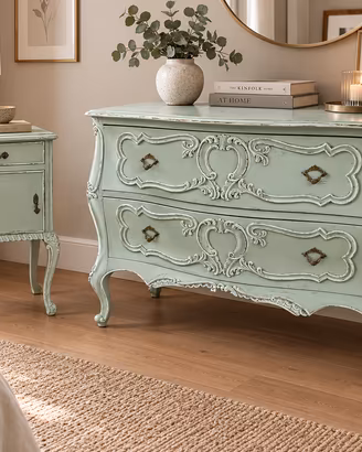 Comò e Comodino  – Stile Shabby Chic Verde Salvia