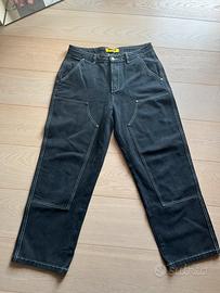 Pantalone Baggy nero con Cuciture Bianche-BUTTER