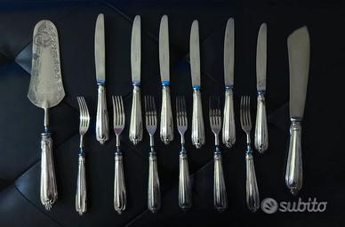 Set vintage di 12 (+2) posate dessert argento 800