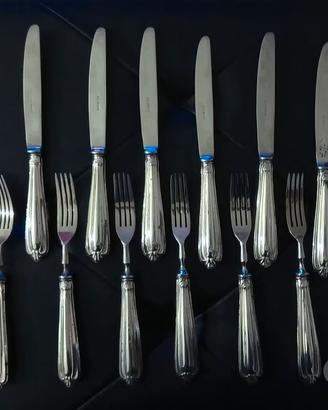 Set vintage di 12 (+2) posate dessert argento 800