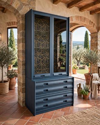 Vetrina Bar Mobile vintage blu notte e oro. Unico