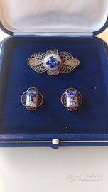 parure vintage in filigrana d'argento e porcellana